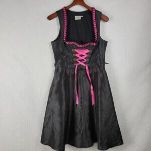 Landhaus Dress Size M Black Pink Rhinestone Rose Oktoberfest‎ Dirndl Corset